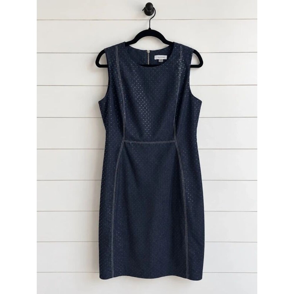 12 Calvin Klein Dark Denim Dot Sheath Dress